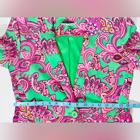 ALICE + OLIVIA Women's Cuffed Shawl Collar Spring Paisley Macey Blazer EUC $550 - Picture 10 of 14